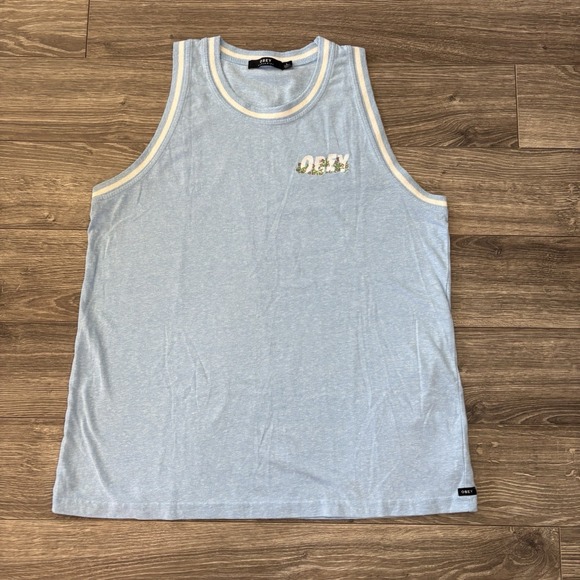 Obey Tops - Obey Men's Women's Unisex Tank Top Blue Flowers L Sleeveless Summer Casual Top